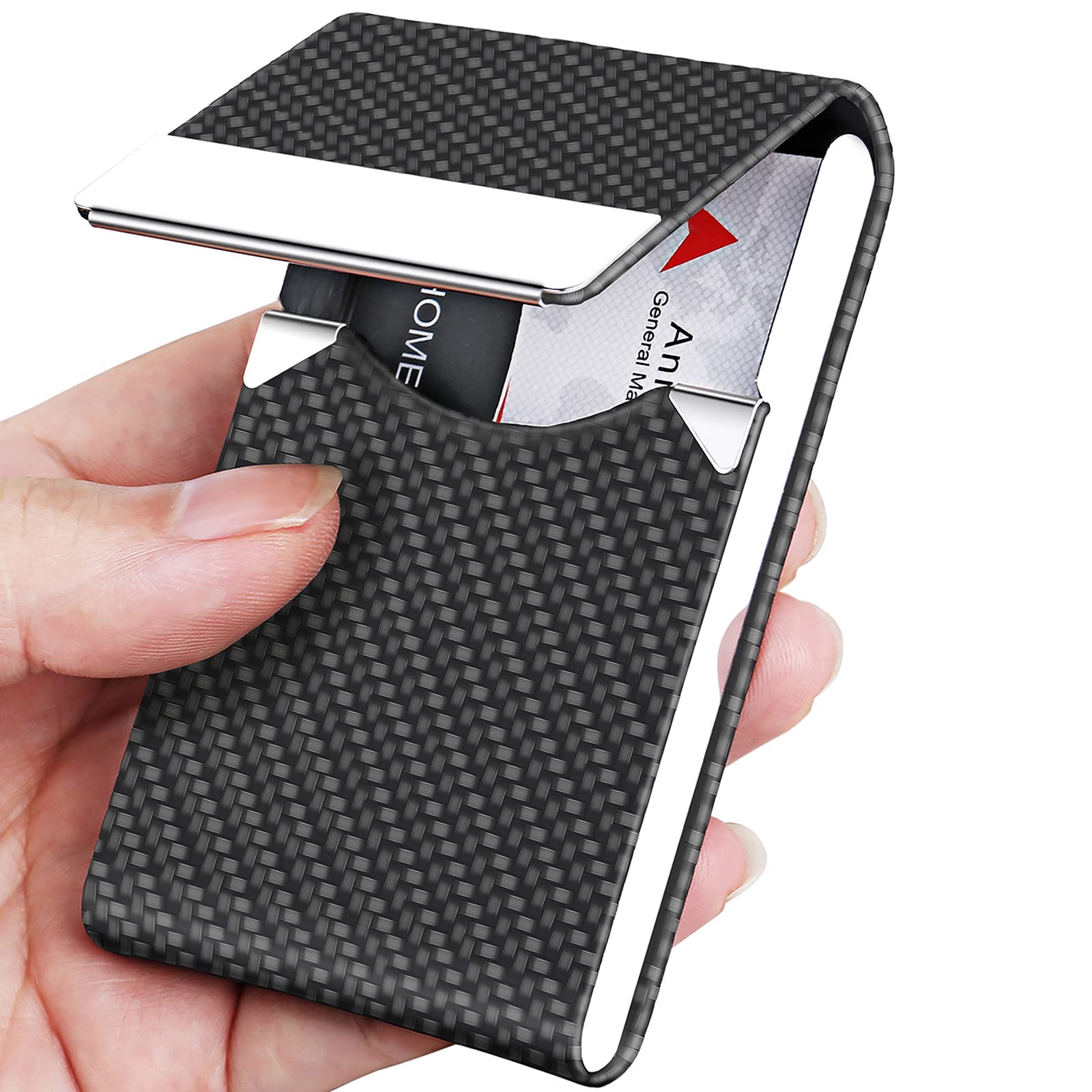 ZIBUYU Business Card Holder for Men Metal ID Card Holder Business Card Holder PU Leather Wallet Slim Card Case with Metal Cash Binder, 15 Cards - Black ZIBUYU Business Card Holder for Men Metal ID Card Holder Business Card Holder PU Leather Wallet Slim Card Case with Metal Cash Binder, 15 Cards - Black